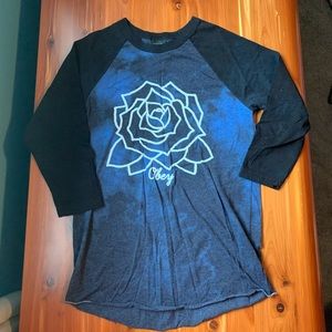 Obey blue tie dye 3/4 sleeve baseball T